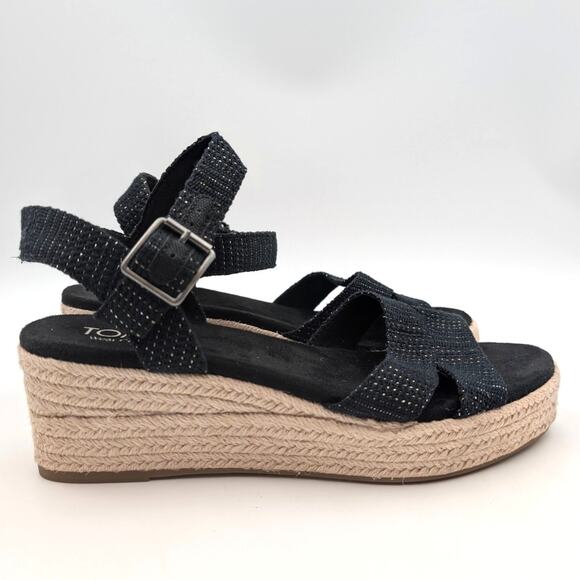 Toms Audrey Espadrille Platform Wedge Sandal Women's Black Size US8 EU38.5 - Picture 3 of 10